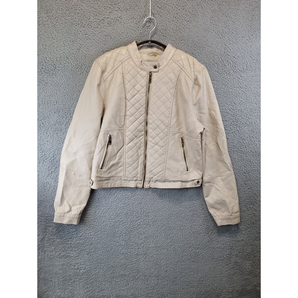 Rue 21 Quilted Jacket Womens XL Beige Faux Fur Lined Mandarin Collar Full Zipper